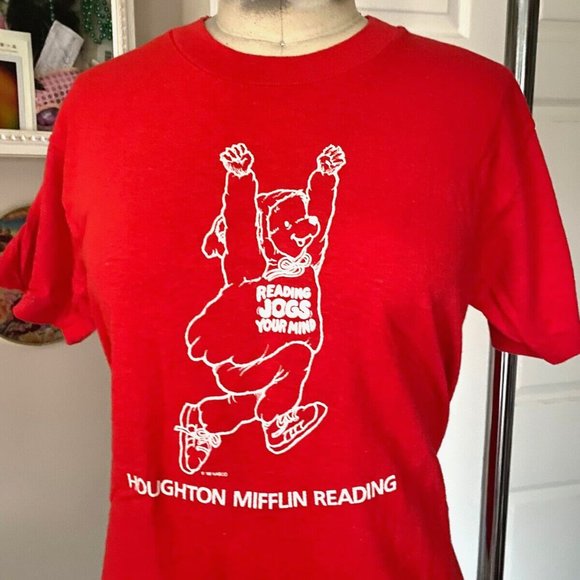 VINTAGE 1980s SCREEN STARS Red "Reading Jogs Your Mind" T-Shirt *MEDIUM* - Picture 2 of 5